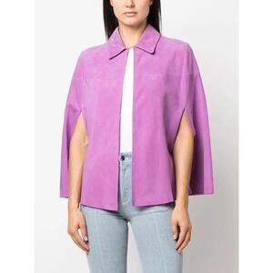 Forte Forte Lilac Lavender Purple Eyelet-Detail Suede Cape Jacket S